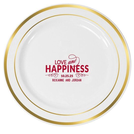 Love and Happiness Scroll Premium Banded Plastic Plates